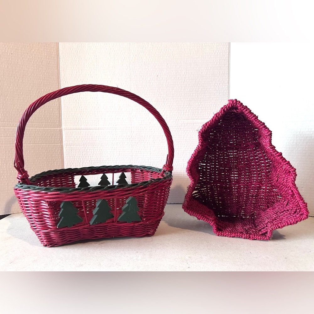 Christmas Themed Wicker Basket PAIR